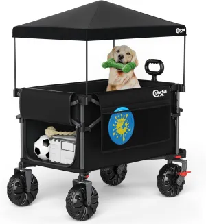 Portal 350L Collapsible Wagon Cart with Removable Canopy, 270Lb Folding Utility Cart with Rear Door for Pet, Camping, Beach, and Outdoor Adventures