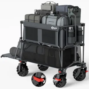 PORTAL 400L Large Capacity Collapsible Double Decker Wagon with Brakes, 450LB Heavy Duty Folding Cart with Tailgate, Foldable Utility Wagons for Camping, Beach, Garden, Sports, Shopping