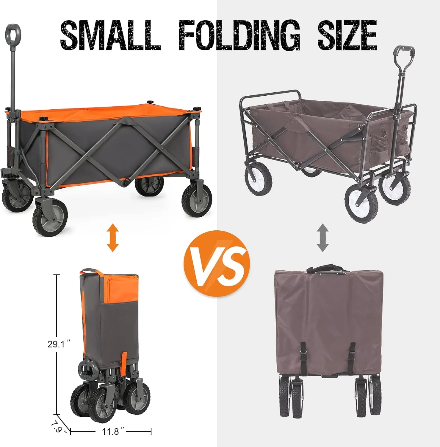 PORTAL Collapsible Wagon Cart, Heavy Duty Foldable Wagon Carts with Wheels, Folding Utility Wagon for Camping, Shopping, Garden, Sports, Beach