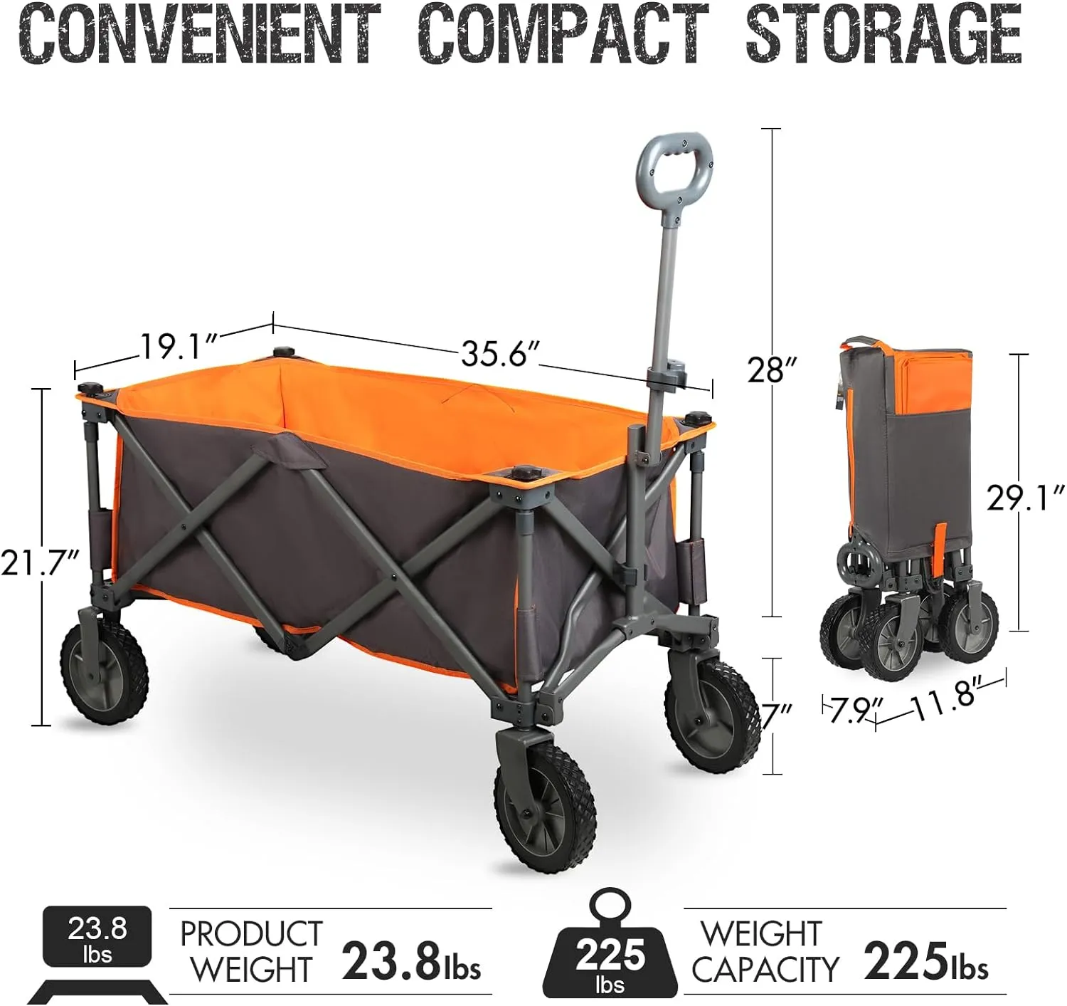 PORTAL Collapsible Wagon Cart, Heavy Duty Foldable Wagon Carts with Wheels, Folding Utility Wagon for Camping, Shopping, Garden, Sports, Beach