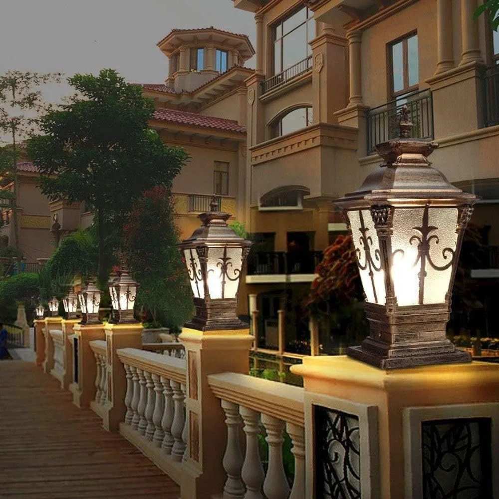 Post Light Vintage Wall Fen Post Pole Lanterns IP54 Waterproof European Courtyard Pillar Lamps Die-Casting Aluminum Glass Vintage E27 Exterior Column Lamps Gard,Bronze-Height:46cm