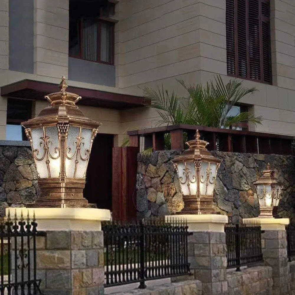 Post Light Vintage Wall Fen Post Pole Lanterns IP54 Waterproof European Courtyard Pillar Lamps Die-Casting Aluminum Glass Vintage E27 Exterior Column Lamps Gard,Bronze-Height:46cm
