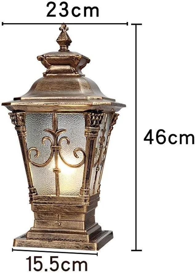 Post Light Vintage Wall Fen Post Pole Lanterns IP54 Waterproof European Courtyard Pillar Lamps Die-Casting Aluminum Glass Vintage E27 Exterior Column Lamps Gard,Bronze-Height:46cm