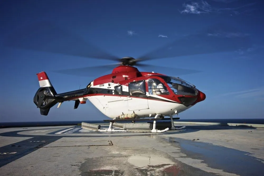 Posterazzi PSTTMO100633M Eurocopter EC135 utility helicopter on the helipad of an oil rig in the Gulf of Mexico Poster Print, 17 x 11