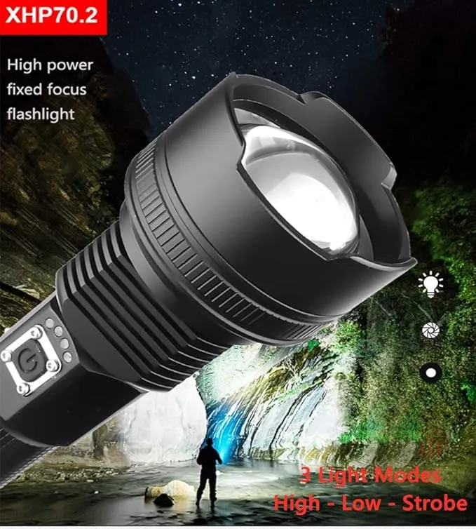Powerful LED Flashlight Rechargeable, Super Bright 20000 Lumen 3 Modes Tactical Flashlight, Zoomable, Waterproof Large Handheld Flashlight for Outdoor, Patrol, Emergency Use