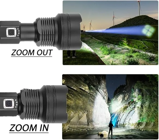 Powerful LED Flashlight Rechargeable, Super Bright 20000 Lumen 3 Modes Tactical Flashlight, Zoomable, Waterproof Large Handheld Flashlight for Outdoor, Patrol, Emergency Use