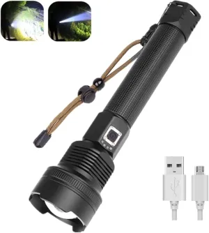 Powerful LED Flashlight Rechargeable, Super Bright 20000 Lumen 3 Modes Tactical Flashlight, Zoomable, Waterproof Large Handheld Flashlight for Outdoor, Patrol, Emergency Use