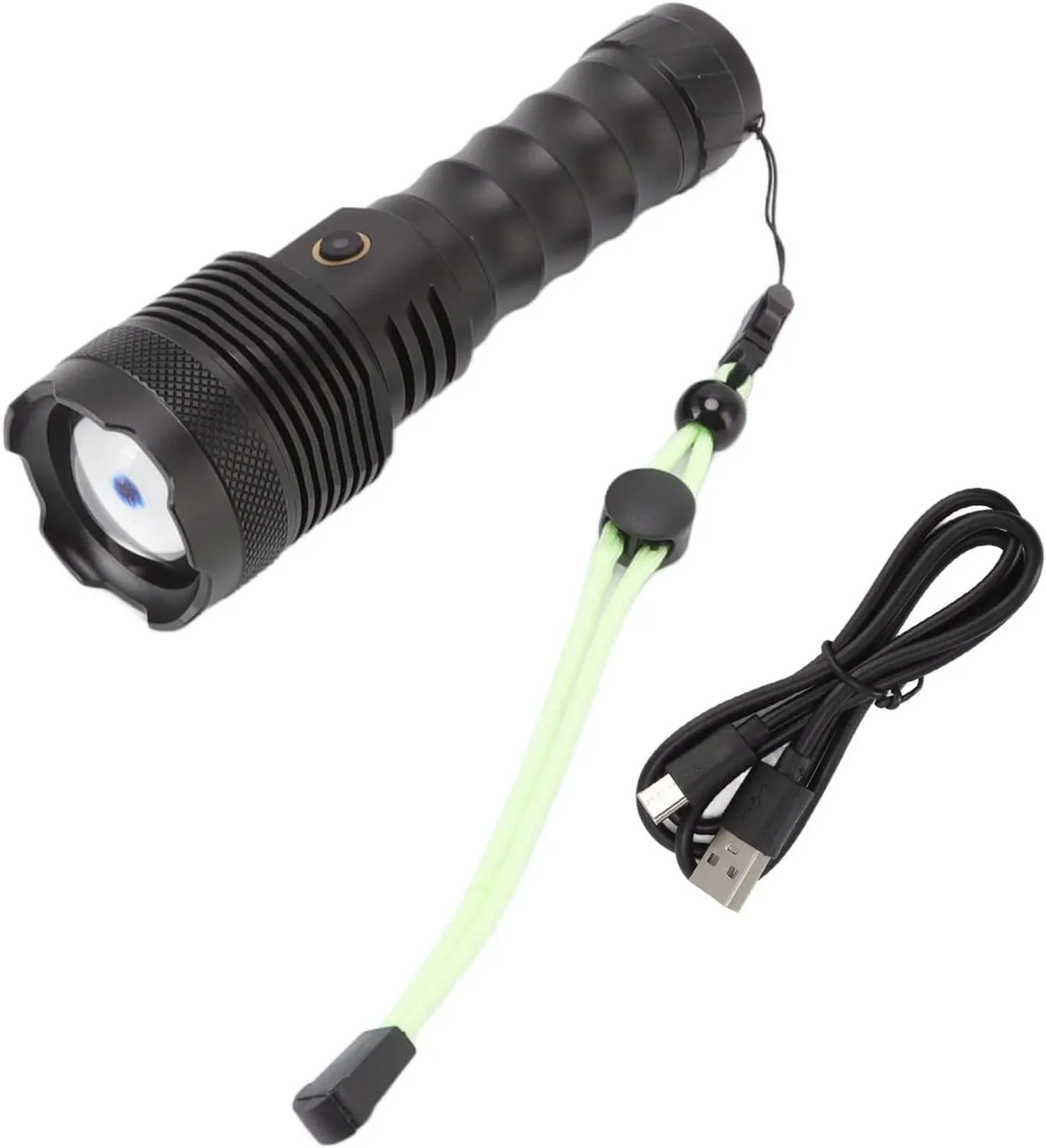 Powerful LED Flashlight, USB Rechargeable 3000LM Torch, Zoomable Hand Lamp, Aluminum Alloy Body, Adjustable Brightness, Fast Heat Dissipation, IPX4, for Outdoor Adventu