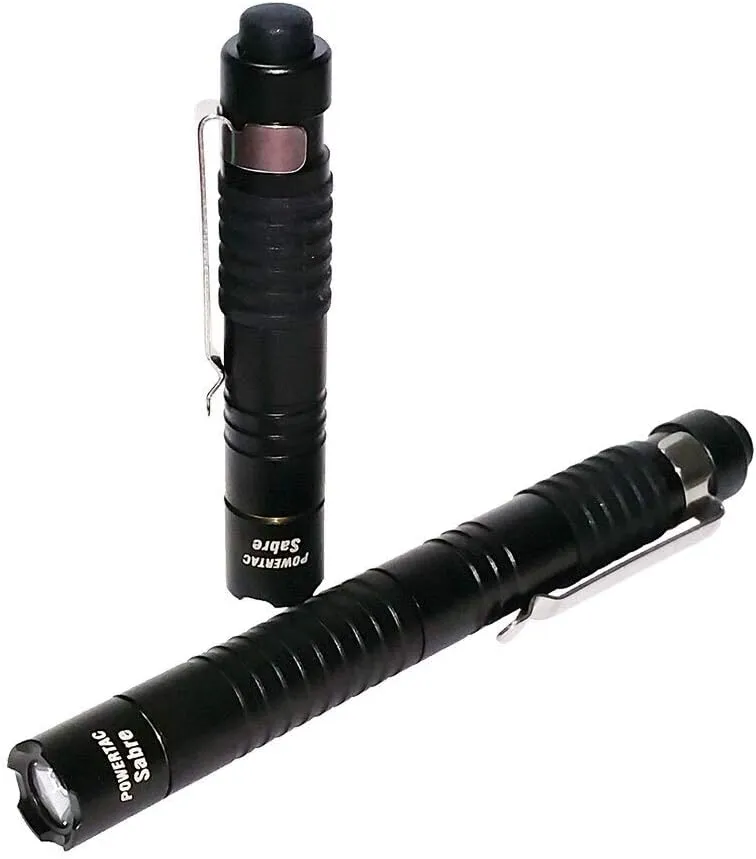 Powertac Sabre 239 Lumen Compact Pen Light - Powerful Battery Powered Mini Tactical Flashlight Lights Up Large Or Small Work Areas with Unparalleled Brightness Using Either One Or Two (AAA) Batteries