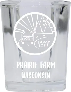 Prairie Farm Wisconsin Souvenir Laser Engraved 2 Ounce Square Base Liquor Shot Glass 4-Pack Camp Life Design