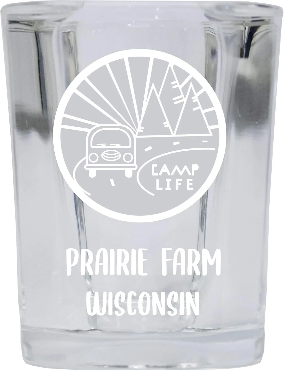 Prairie Farm Wisconsin Souvenir Laser Engraved 2 Ounce Square Base Liquor Shot Glass 4-Pack Camp Life Design