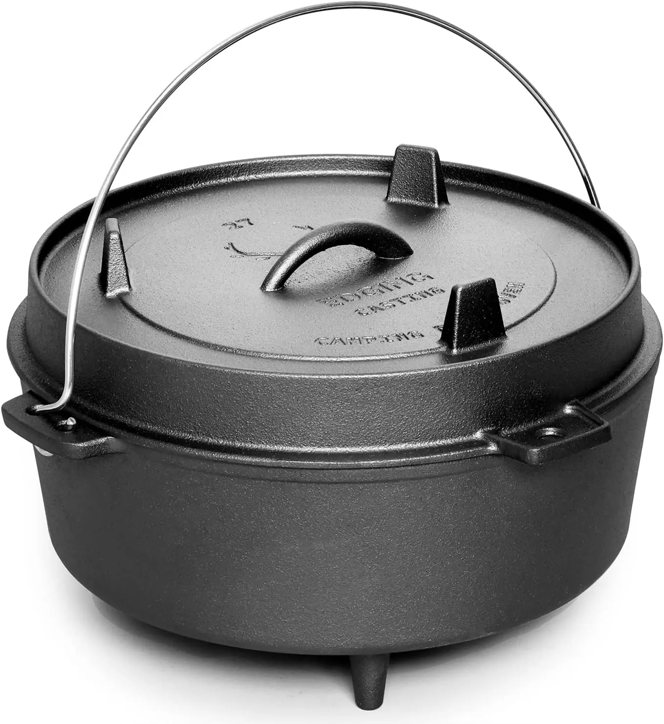Pre-Seasoned Cast Iron Dutch Oven With Skillet Lid, Outdoor Camping Deep Pot for Camping Fireplace Cooking BBQ Baking Campfire, Leg Base, 4.5 Quart