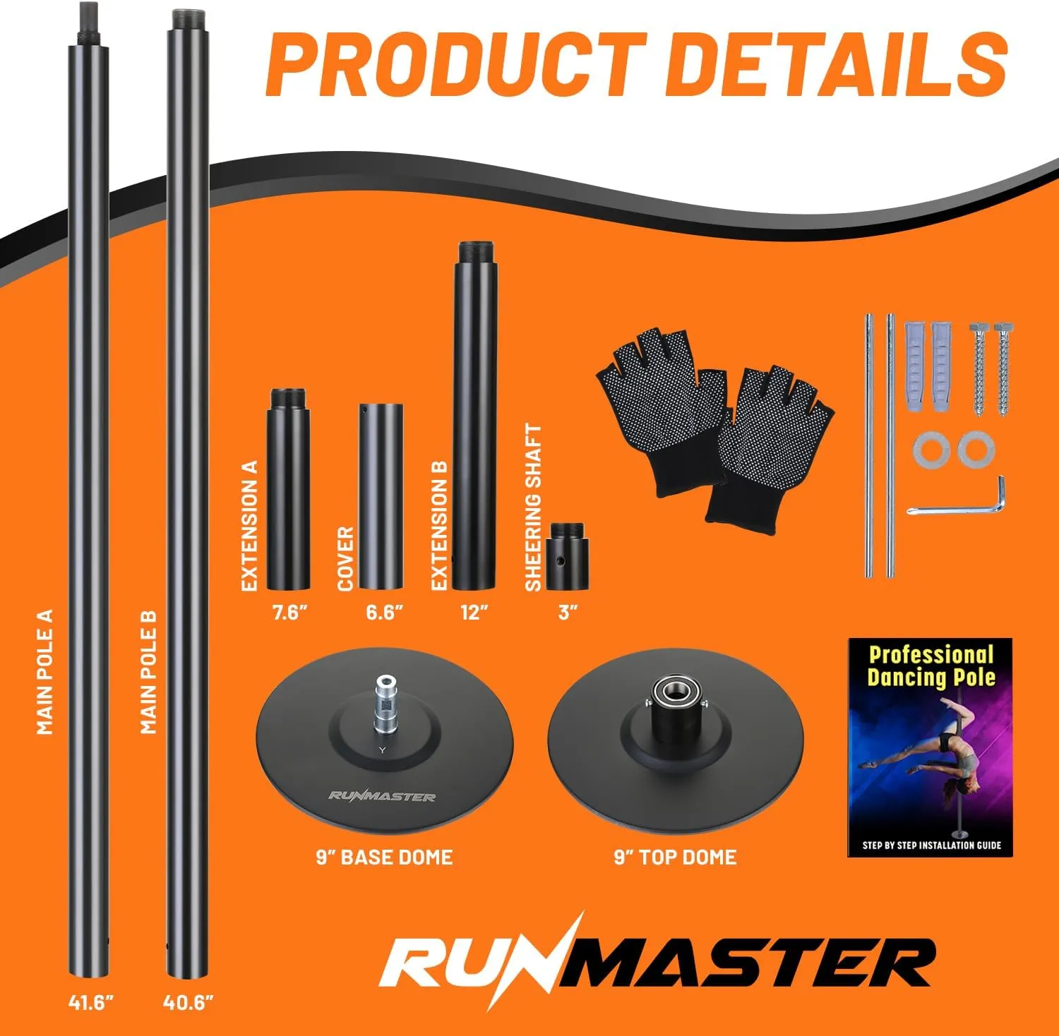 Premium Pole Spinning Static Dance Pole Kit | Portable & Removable 45mm Exercise Pole for Club, Party, Home Easy Assembly Safe & Sturdy Steel Construction | Silicone Rubber Protection