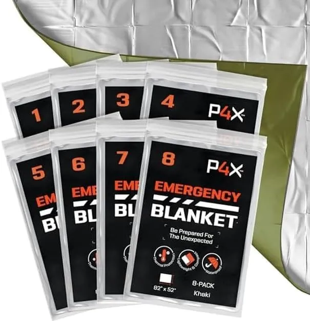 PREPARED4X Mylar Blankets 8 Pack - Waterproof Emergency Blanket - Rip and Tear Resistant Survivalist Gear - Emergency Thermal Blanket for Outdoor Survival