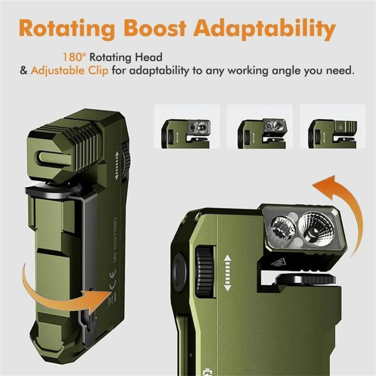Priormer Flashlight, G5 EDC Light 400 Lumens, with 180° Rotatable Head, 3 Modes Dual Light (White   RGB), Mini Portable Design for Outdoor, Emergency, Home & Daily Carry (Green)