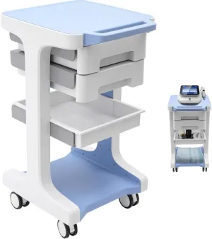 Professional Medical Trolley Cart | Office Rolling Cart with Wheels | Rolling Storage C-Art for Medical Equipment | Beauty Storage Utility cart | 3 Open Tiers | 2 Drawers | Blue & White