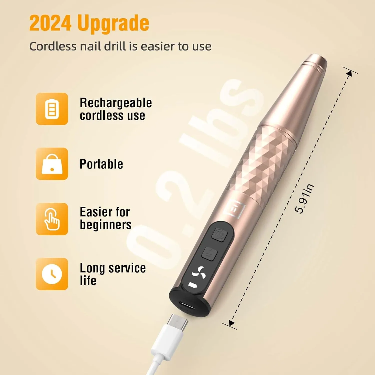 Professional Nail Drill Kit, Electric Nail File for Acrylic/Gel Nails,12 Bits, Adjustable Speeds, Portable Cordless Electric Nail Tools for Home & Salon Use