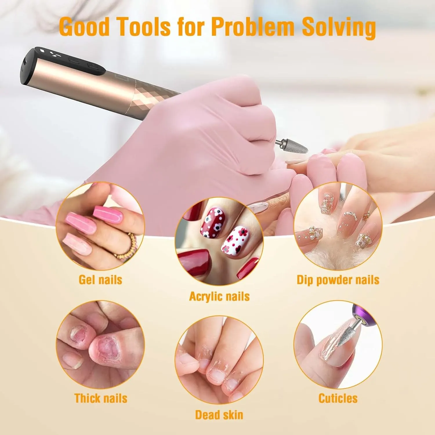 Professional Nail Drill Kit, Electric Nail File for Acrylic/Gel Nails,12 Bits, Adjustable Speeds, Portable Cordless Electric Nail Tools for Home & Salon Use