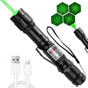 [Professional] Rechargeable Green Beam Light Flashlight Long Distance Range for TV/LED/LCD Screens Tactical Flashlights Presentation Office/Outdoors/Astronomic/Construction [002]