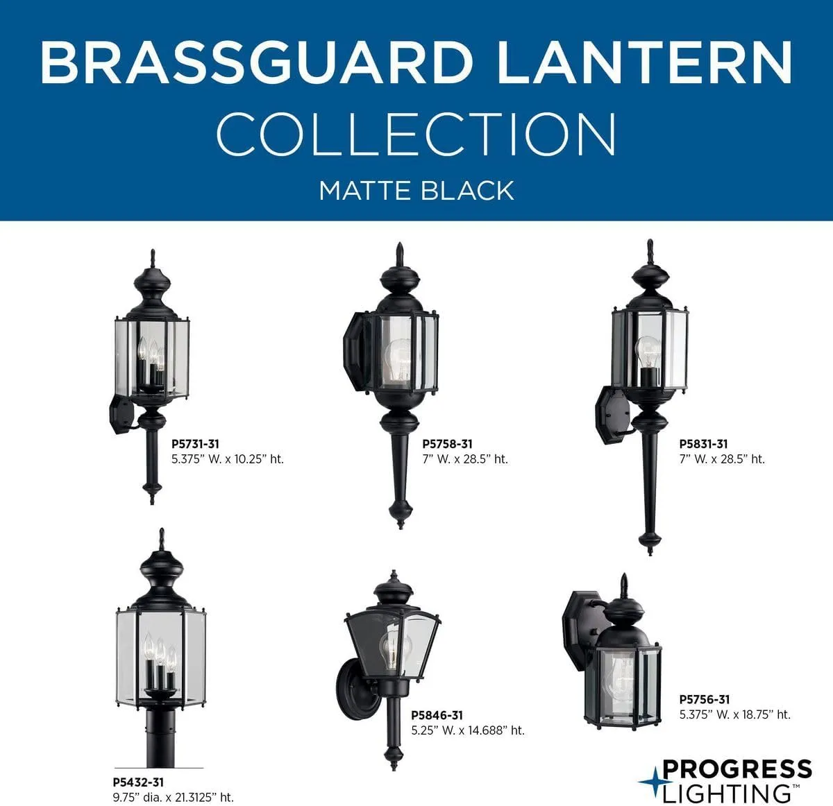 Progress Lighting P5831-31 BrassGUARD Lantern Outdoor, 28.50x7.00x7.00, Black