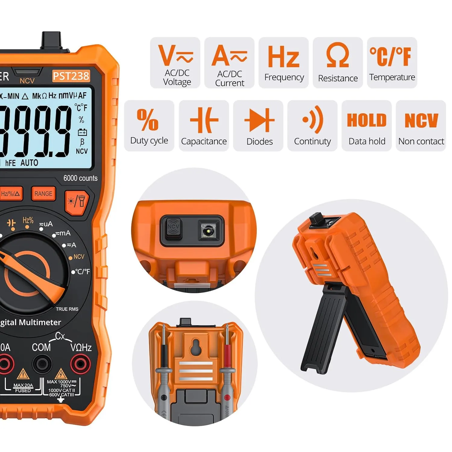 Proster Digital Multimeter 6000 Count - TRMS Voltmeter Multimetro Digital Auto Range Multimeter Tester, NCV Detector DC AC Voltage Current Meter