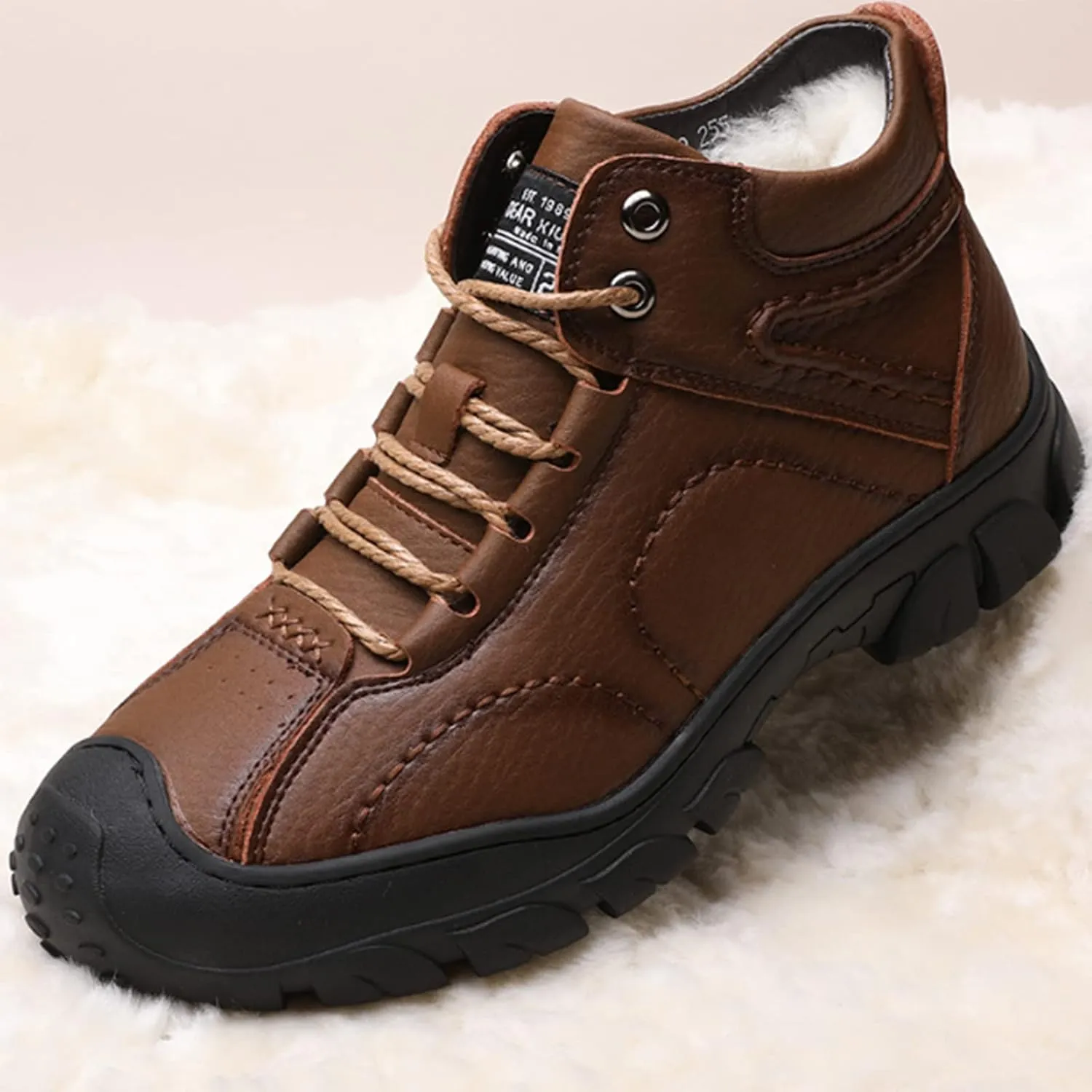PURCHAWEE Men's Winter Warm Leather Snow Boots,Non-Slip Good Arch Support Hiking Outdoor Comfort Camping Trekking Backpacking Shoes