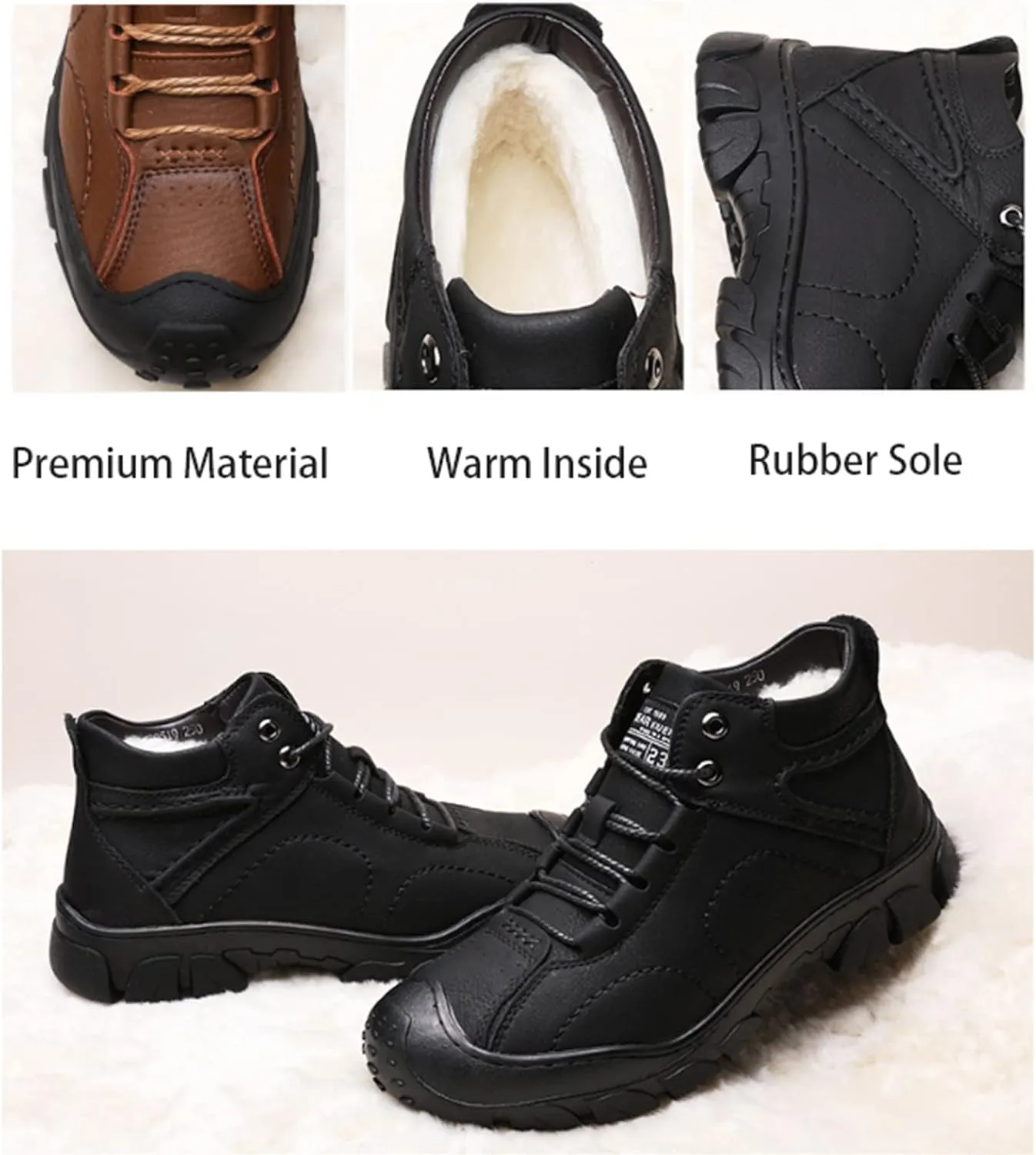 PURCHAWEE Men's Winter Warm Leather Snow Boots,Non-Slip Good Arch Support Hiking Outdoor Comfort Camping Trekking Backpacking Shoes