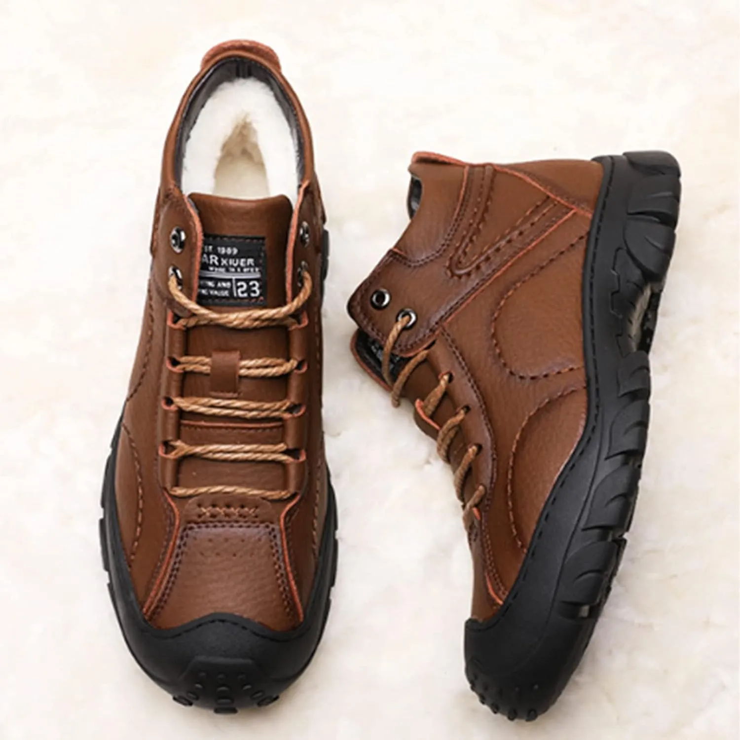 PURCHAWEE Men's Winter Warm Leather Snow Boots,Non-Slip Good Arch Support Hiking Outdoor Comfort Camping Trekking Backpacking Shoes
