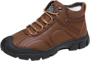 PURCHAWEE Men's Winter Warm Leather Snow Boots,Non-Slip Good Arch Support Hiking Outdoor Comfort Camping Trekking Backpacking Shoes