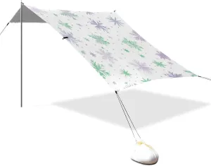 Purple-Green Christmas Snowflakes Designed UPF50 Foldable Beach Tent Water-Resistant Portable Sun Shelter with Sand Shovel for Camping Trips, Fishing, Backyard Fun or Picnics carpa para la