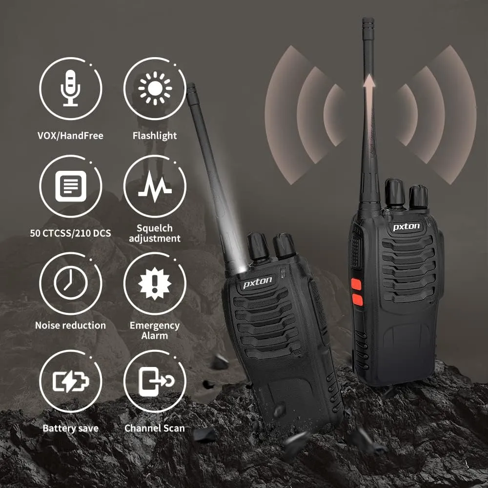 PX-8S-01 walkie talkies for Adults with Upgraded Headset,Handheld Portable Two Way radios Long Range Include Rechargeable walkie Talkie Li-ion Battery and USB Charger（2 Pack）