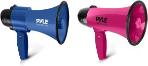 Pyle Compact Battery-Operated Megaphone with Siren (Blue) and PYLE-PRO Portable Megaphone Speaker Siren Bullhorn (Pink)