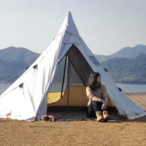 Pyramid Tent for 5-8 People, Waterproof Multi-Person Teepee Glamping Tent with Stove Hole, Double Layer, Easy Setup for Family Camping
