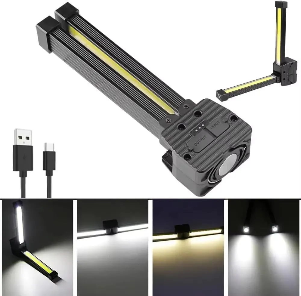 Qivine Gym Lamp for Posing, 180° Folding Portable Magnetic Posing Lamps Gym, 7th Gear Dimming Magnet LED Flashlight with USB Rechargeable Worklight Hanging Hook for Gyms Camping Work