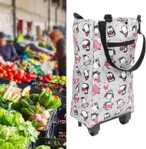 Qivine Shopping Trolley with Wheels, Household Shopping Cart Large Storage Elderly Shopping Bag Grocery Foldable Cart Shopping Trolley Grocery Car for Picnics and Traveling, Pattern