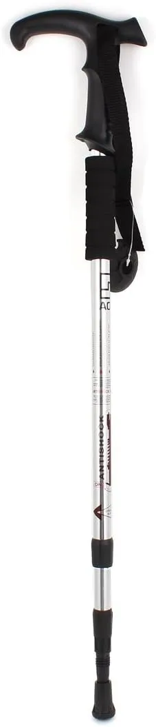 Qtqgoitem Anti-Shock Adjustable Trekking Pole 3 Sections Black Silver Tone (Model: 0da 042 0db 410 87e)