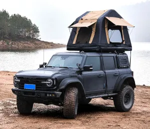 Quick Setup Amphibious Inflatable Roof Top Tent for Offroad Camping, Two Tone Khaki & Black with Ladder
