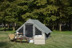 Quick Setup Inflatable Camping Tent for 4-6 People, Waterproof and Windproof, Outdoor Glamping Tent with Stove Jack, Beige