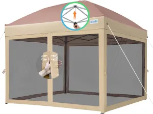 Quictent 6.6’x6.6’ Pop up Canopy Tent with Netting, Instant Setup Screen House Room Tent Screened- 2 Magnetic Doors, Waterproof (Khaki)