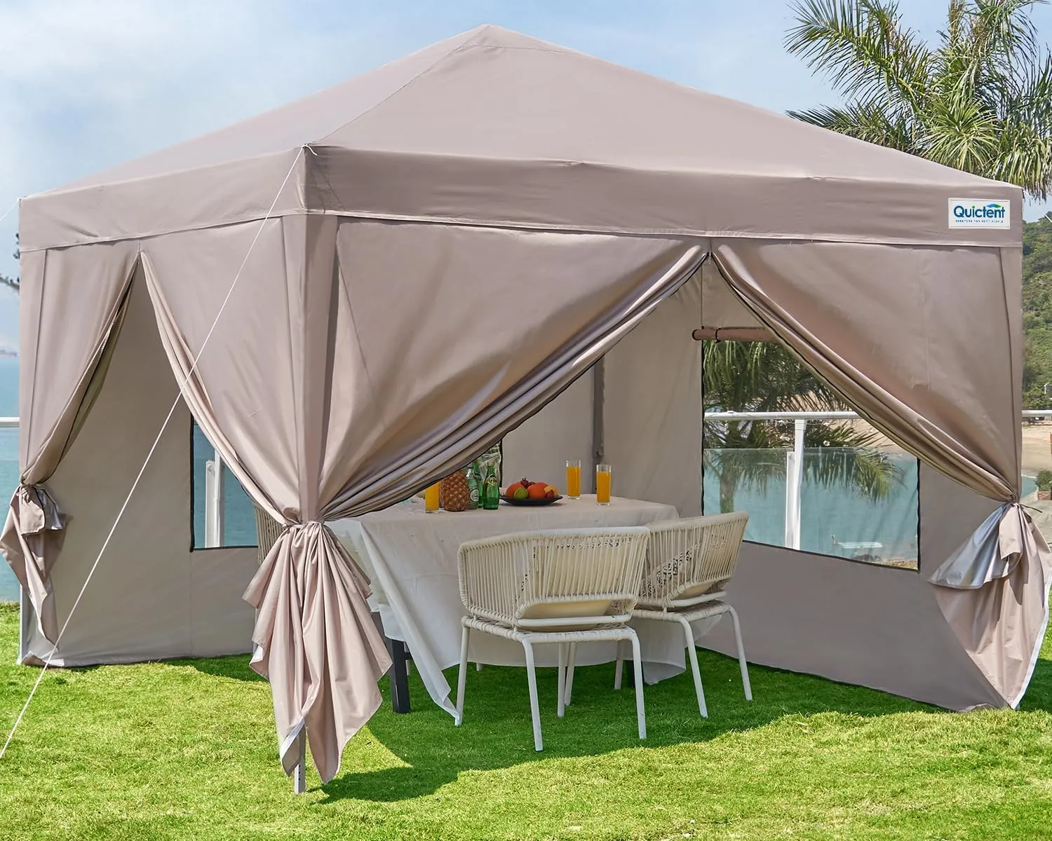 Quictent Easy Pop up Canopy Tent 8'x8' with 4 Detachable Window Sidewalls, One Person Setup, Waterproof Outdoor Portable Vendor Event Tent Shelter Enclosed, Wheeled Bag Included