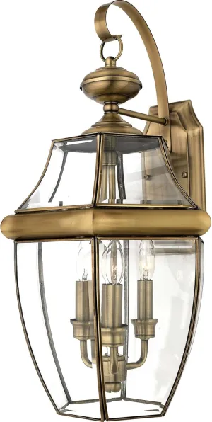 Quoizel NY8318A Newbury Outdoor Wall Lantern Wall Mount Lighting, 3-Light, 180 Watts, Antique Brass (23"H x 12"W)