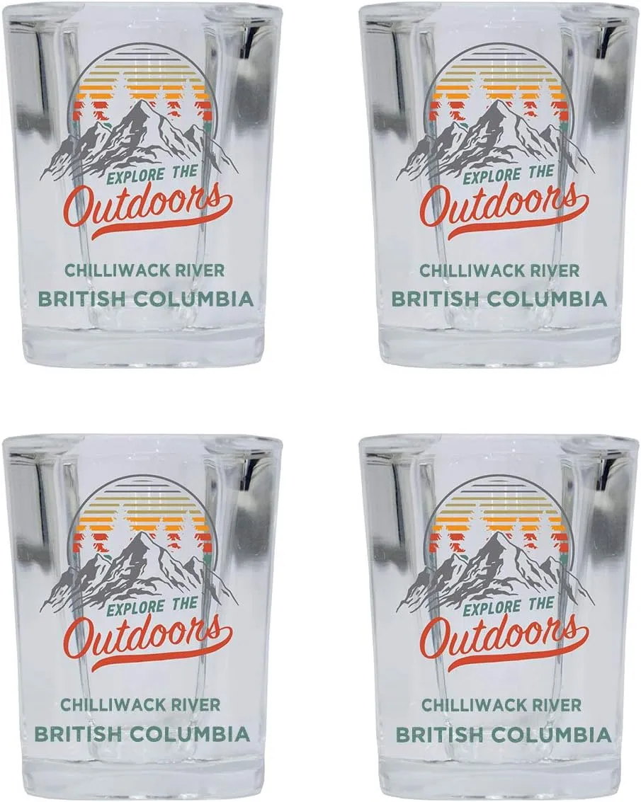 R and R Imports Chilliwack River British Columbia Explore the Outdoors Souvenir 2 Ounce Square Base Liquor Shot Glass 4-Pack