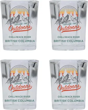 R and R Imports Chilliwack River British Columbia Explore the Outdoors Souvenir 2 Ounce Square Base Liquor Shot Glass 4-Pack