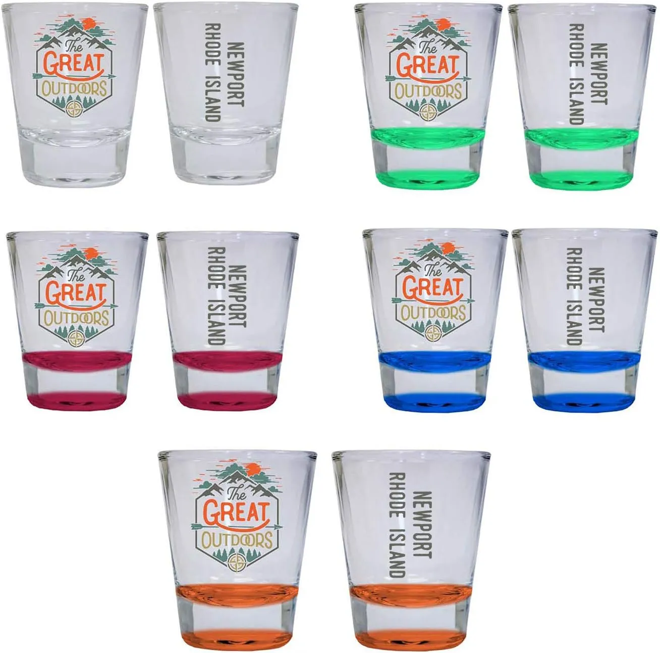 R and R Imports Newport Rhode Island The Great Outdoors Camping Adventure Souvenir Round Shot Glass (Blue, 4-Pack)