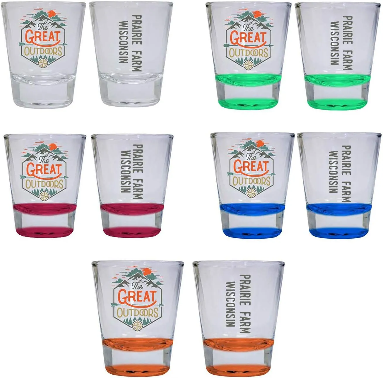 R and R Imports Prairie Farm Wisconsin The Great Outdoors Camping Adventure Souvenir Round Shot Glass (4-Pack One of Each: Red, Blue, Orange, Green, 4)