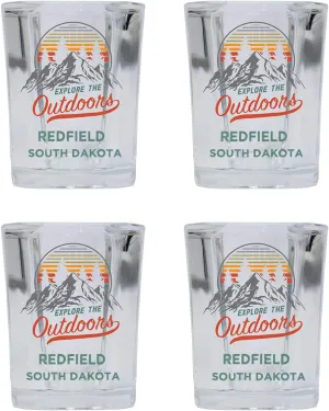 R and R Imports Redfield South Dakota Explore the Outdoors Souvenir 2 Ounce Square Base Liquor Shot Glass 4-Pack