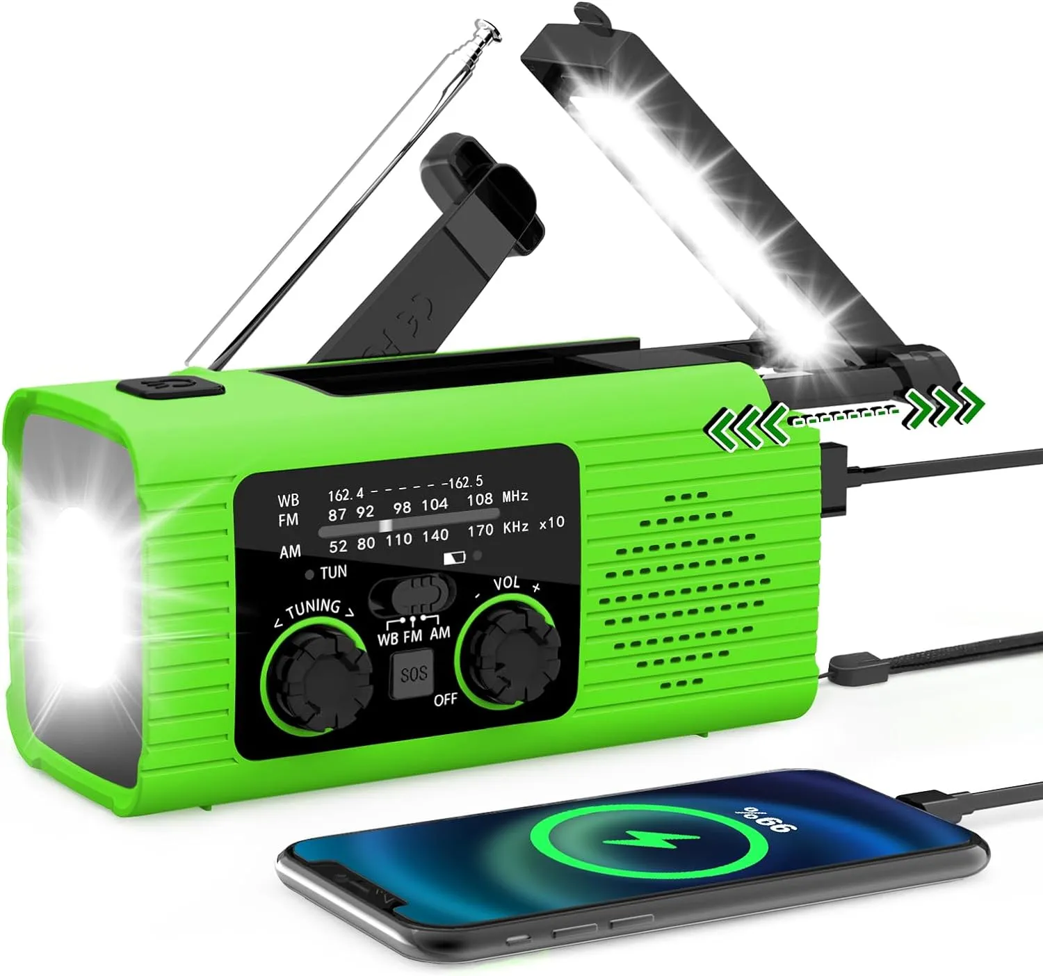 Radios for Emergency, Multifunction Solar Charger Hand Crank NOAA Weather AM/FM Radio 4000mAh with USB Charged, Reading Lamp, Flashlight, SOS Alarm, Headphone Jack for Camping Emergencies