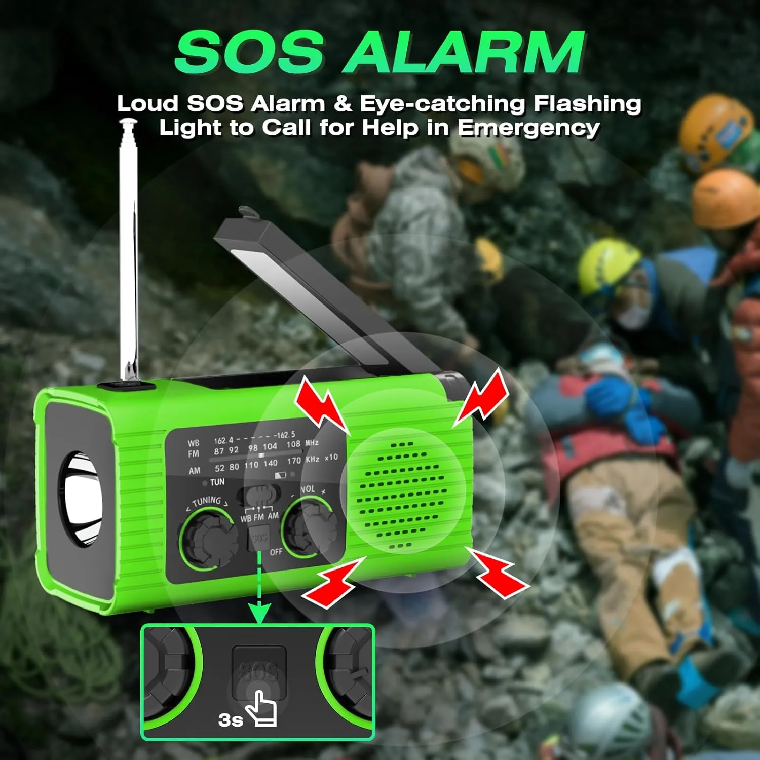 Radios for Emergency, Multifunction Solar Charger Hand Crank NOAA Weather AM/FM Radio 4000mAh with USB Charged, Reading Lamp, Flashlight, SOS Alarm, Headphone Jack for Camping Emergencies
