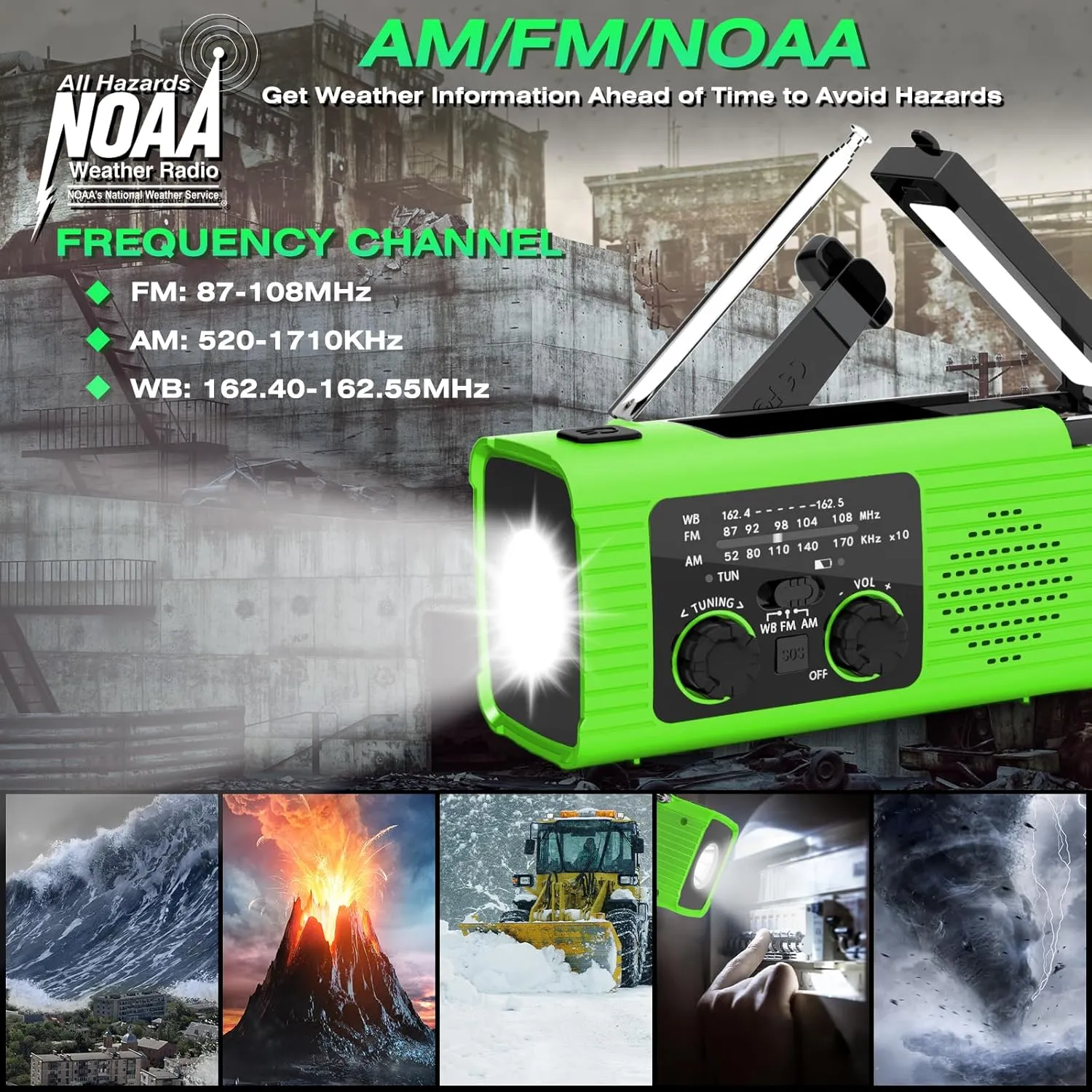 Radios for Emergency, Multifunction Solar Charger Hand Crank NOAA Weather AM/FM Radio 4000mAh with USB Charged, Reading Lamp, Flashlight, SOS Alarm, Headphone Jack for Camping Emergencies