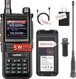 Radtel RT-470X Multi-Band Ham Radio 256CH Aviation Air Band Radio NOAA Marine Walkie Talkies Long Range Handheld Transceiver USB-C, Wireless Copy Frequency 2800mAh (Standard)